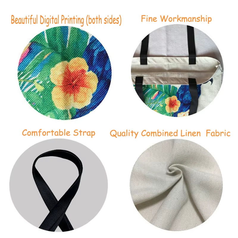 Cute Cartoon Cat Print Tote Handbag for Women Ladies Linen Cloth Shoulder Bag Outdoor Casual Leisure Shopping Bags for Groceries