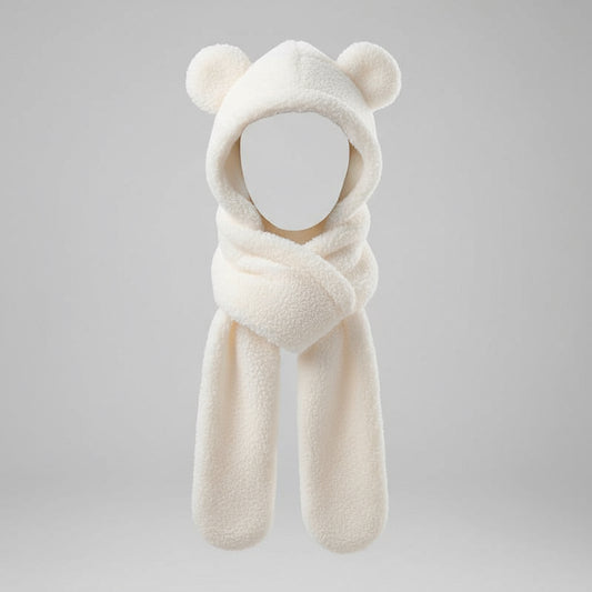 Damen-Wintermütze und Schal aus Plüsch mit Fuchsohren